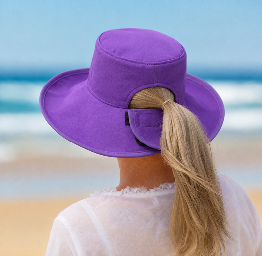 Reversible Ponytail Hat - Berry/Purple Cotton