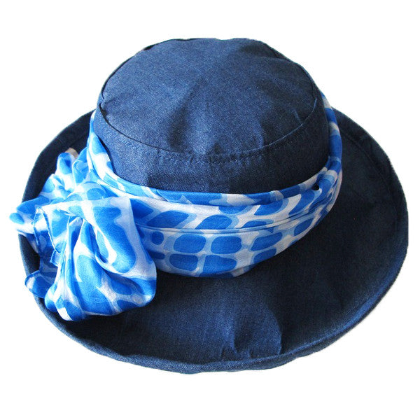100% Silk Scarf - Topshow Hat Accessory - Blue Print