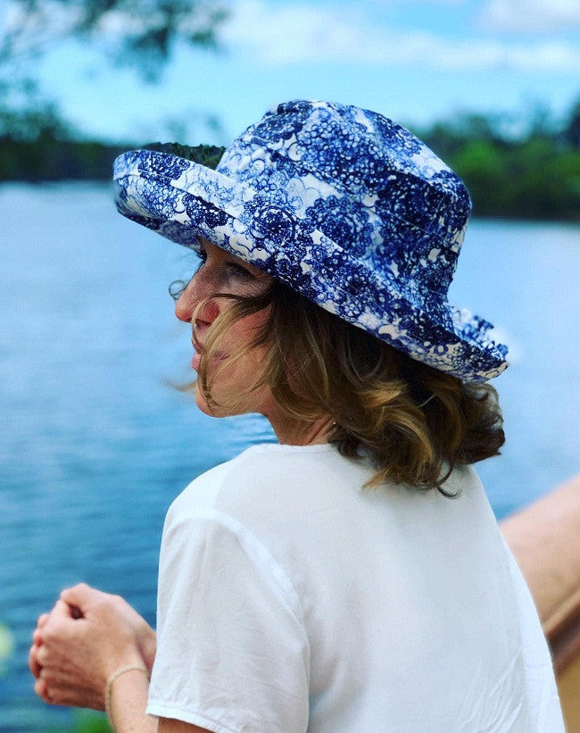 Indigo Blue Linen - Standard Brim - The Noosa Hat