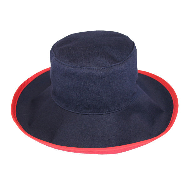 Reversible Ponytail Hat - Berry/Navy Cotton