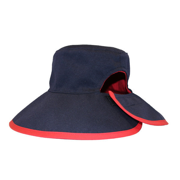 Reversible Ponytail Hat - Berry/Navy Cotton