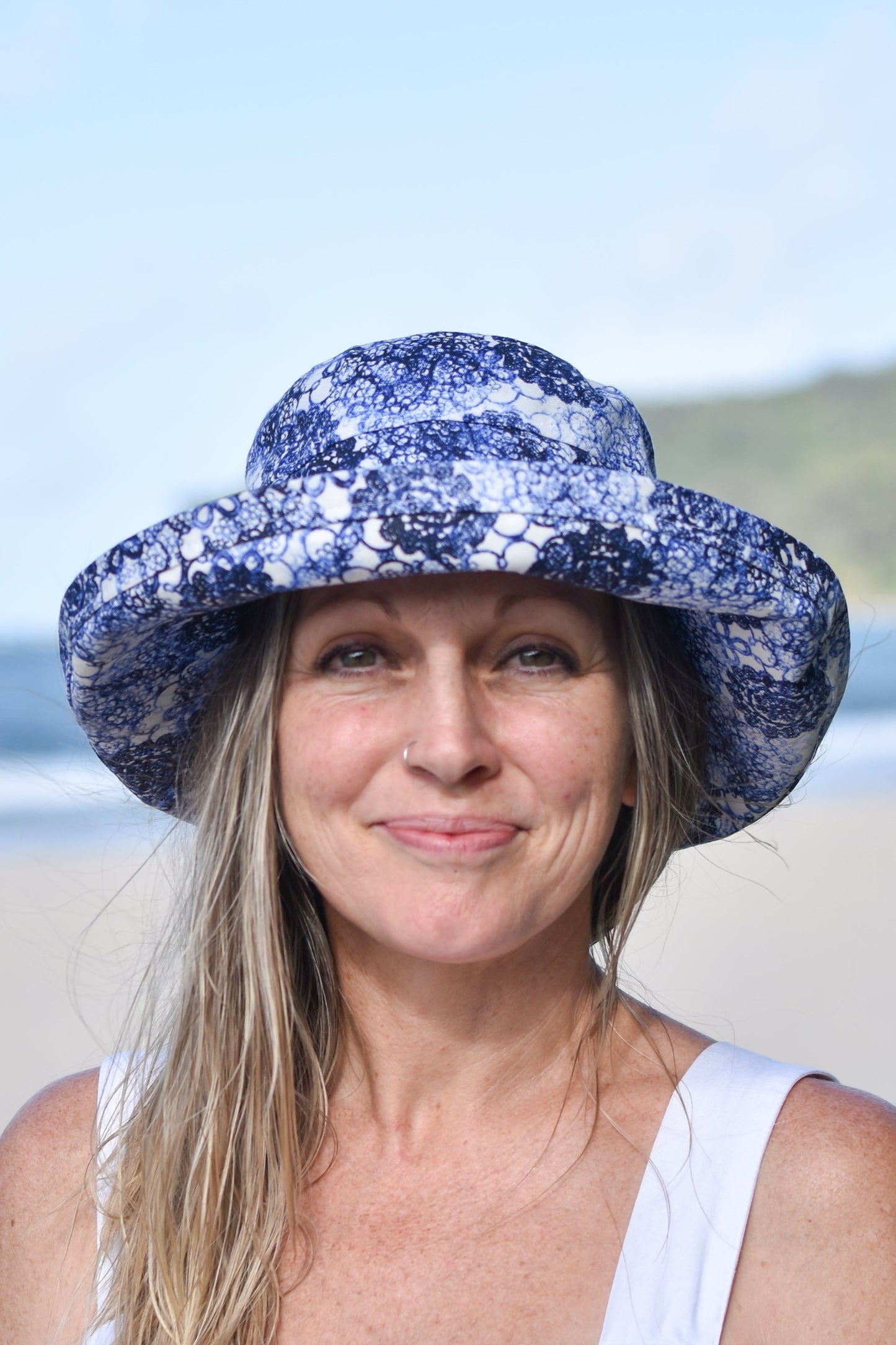 Indigo Blue Linen  -  Standard Brim  -  The Noosa Hat