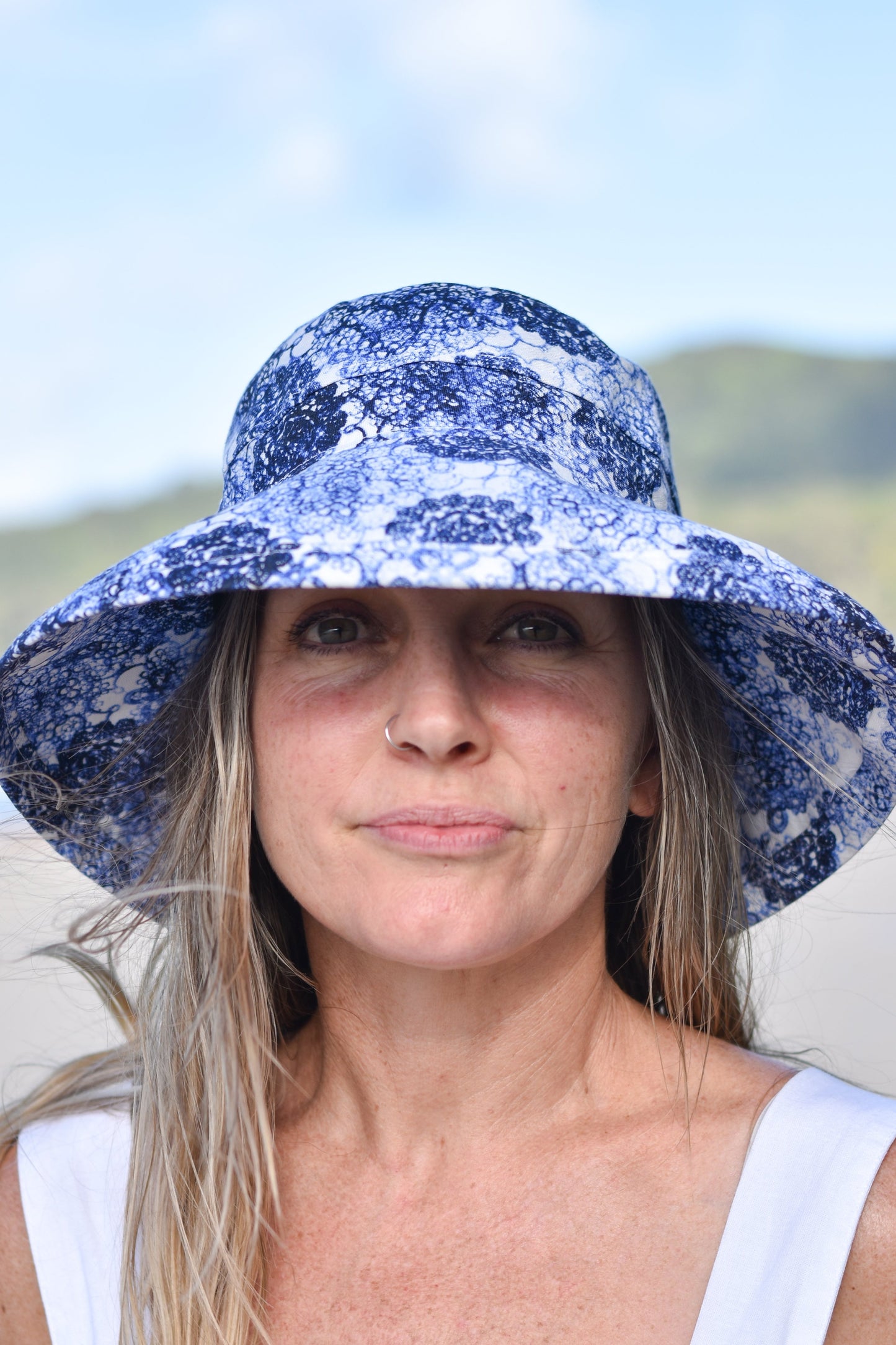 Indigo Blue Linen  -  Standard Brim  -  The Noosa Hat