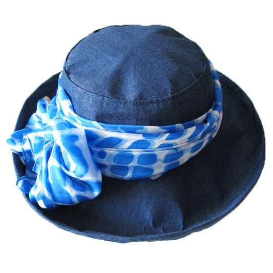 100% Silk Scarf - Topshow Hat Accessory - Blue Print