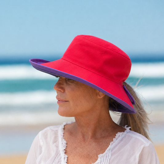 Reversible Ponytail Hat - Berry/Purple Cotton