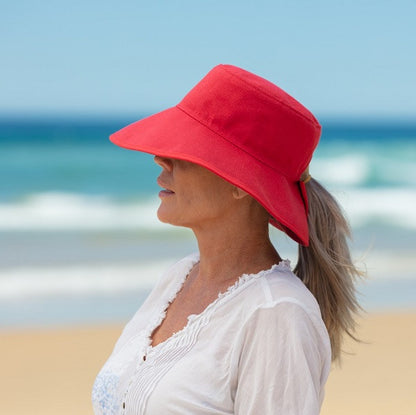 Reversible Ponytail Hat - Berry/Navy Cotton