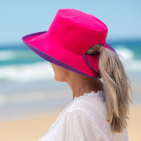 Reversible Ponytail Hat - Pink/Purple Cotton