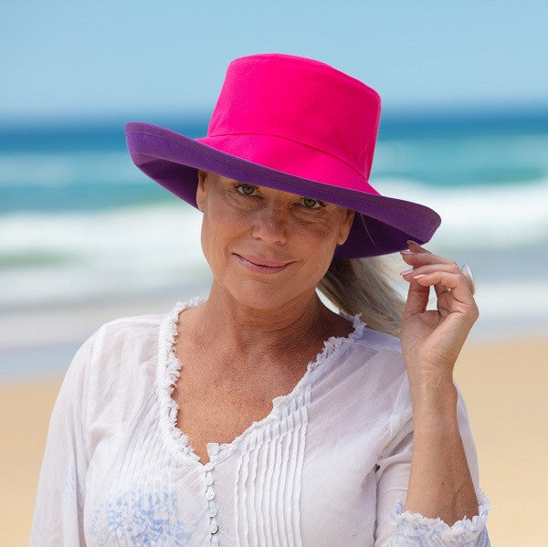 Reversible Ponytail Hat - Pink/Purple Cotton