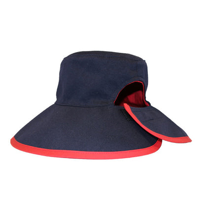 Reversible Ponytail Hat - Berry/Navy Cotton